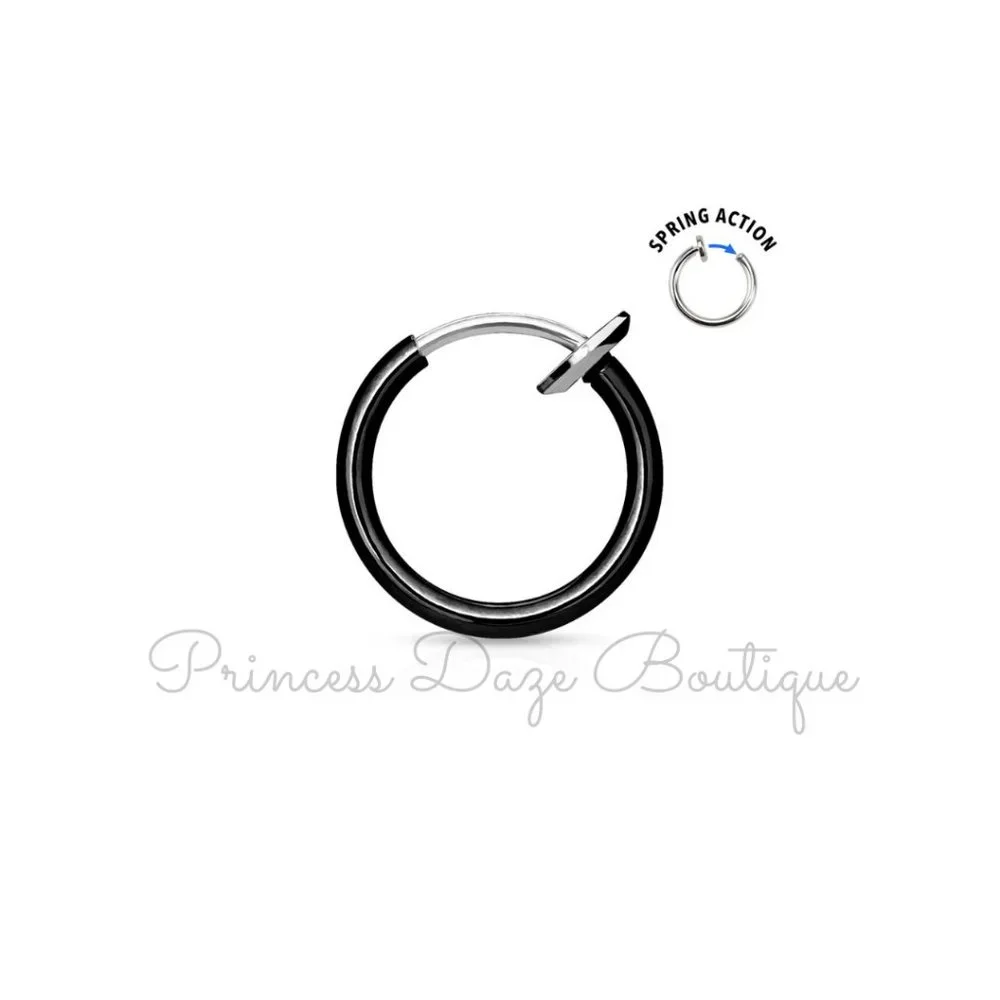Black Spring Action Non-Piercing Septum, Ear, Nose Hoop and Cartilage Earring‎